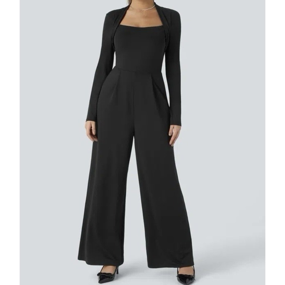 Halara Easy Peasy Black Wide Leg Jumpsuit Women's Small Black